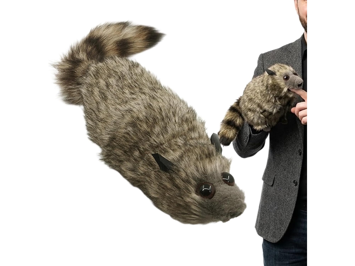 Truque De Mágica Com Guaxinim Pelúcia - Animal Mola 9 Movimentos,