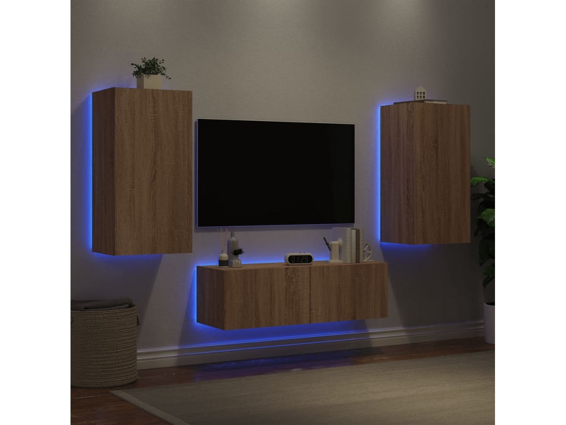 Vidaxl 3 Pcs Móveis De Parede Para Tv Com Luzes Led Carvalho Sonoma