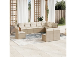 Vidaxl 10 Pcs Conjunto De Sofás P/ Jardim Com Almofadões Vime Pe Bege