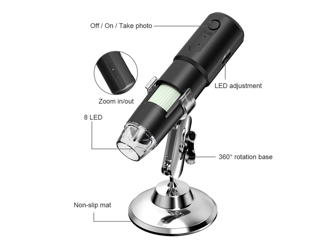 Microscópio Digital Sem Fio Profissional Hd 1000x Com 8 Led Wifi Para Android Ios Pc Telefones
