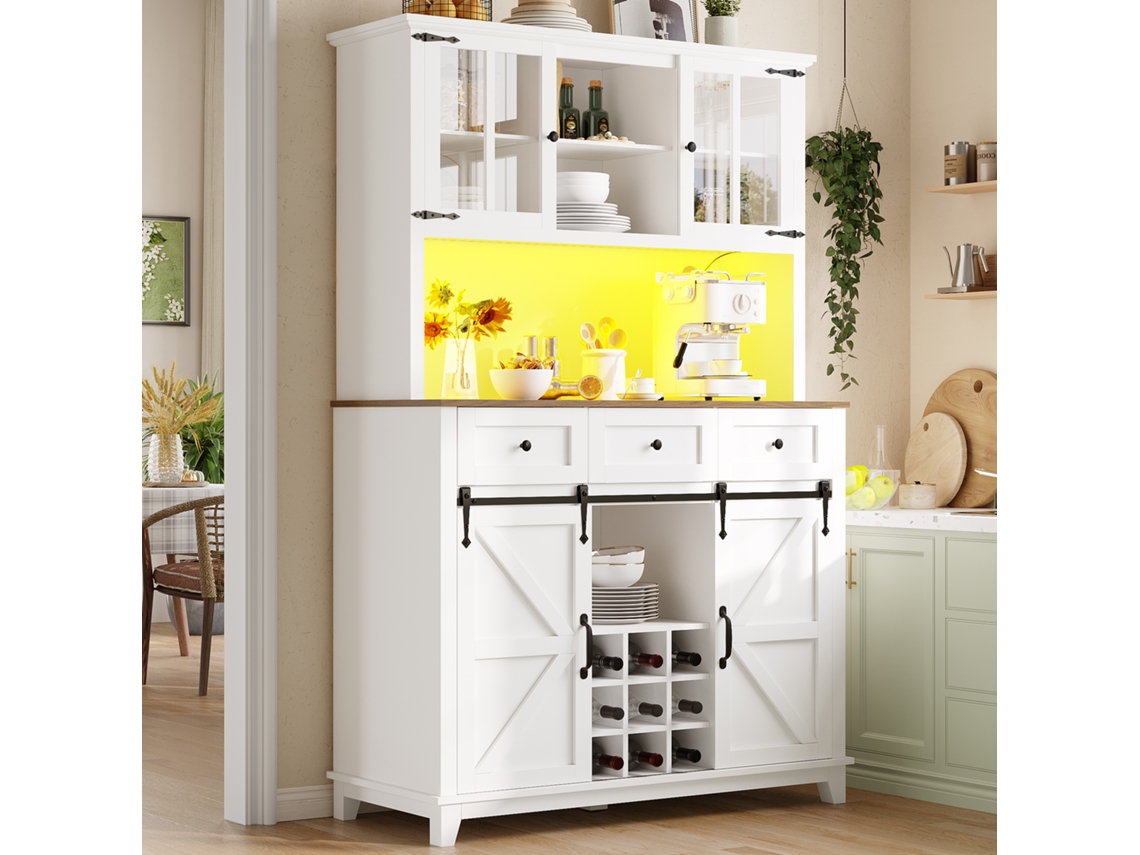 Armário De Cozinha (105×38,4×180cm), Armário Alto, Buffet De Cozinha, Vitrine, Aparador Com Prateleiras Ajustáveis