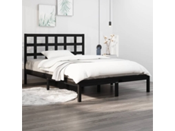 Estrutura De Cama 140x190 Cm Madeira Maciça Preto