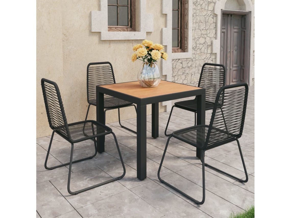Vidaxl 5 Pcs Conjunto De Jantar P/ Jardim Vime De Pvc Preto E Castanho