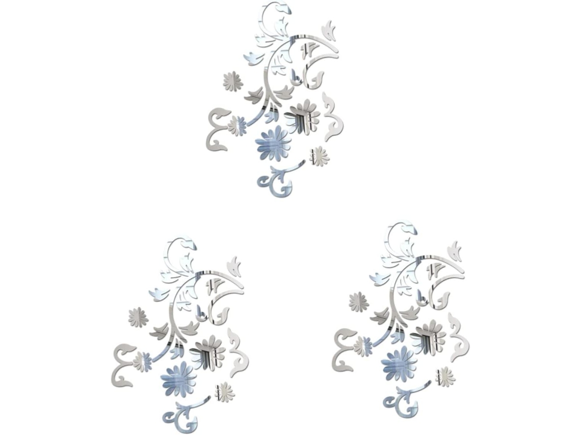 Conjunto De 3 Adesivos De Parede Refletivos Em Acrílico Com Estampa De Flores E Rattan.