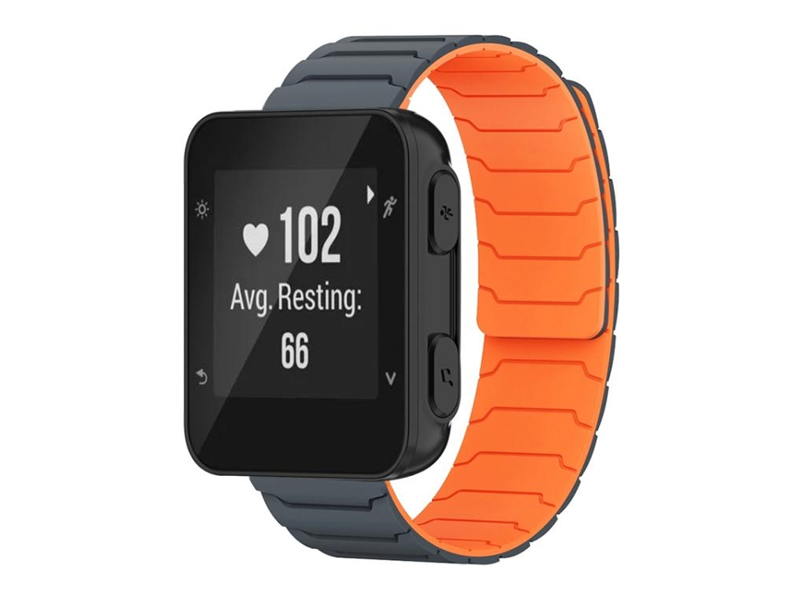 Bracelete Para Garmin Forerunner 35 / 30 / 35j (20mm) - Silicone Magnético Cinza Laranja