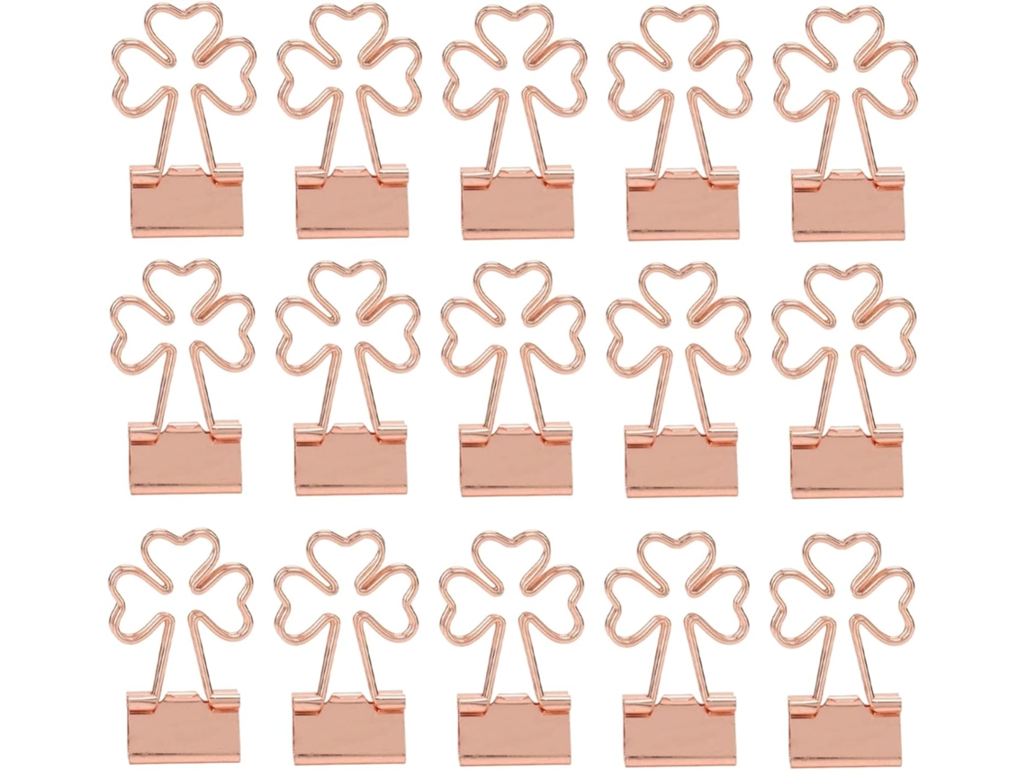 Clipes de papel metálicos reutilizáveis com design Trevo rosa, clipes multiuso para mesa, sala de aula e sala de aula.