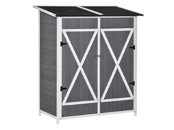 Armário de Jardim de Abeto 139x75x160cm, 2 Portas, Telhado de Asfalto, Anti despejo, Cinza+branco Ge