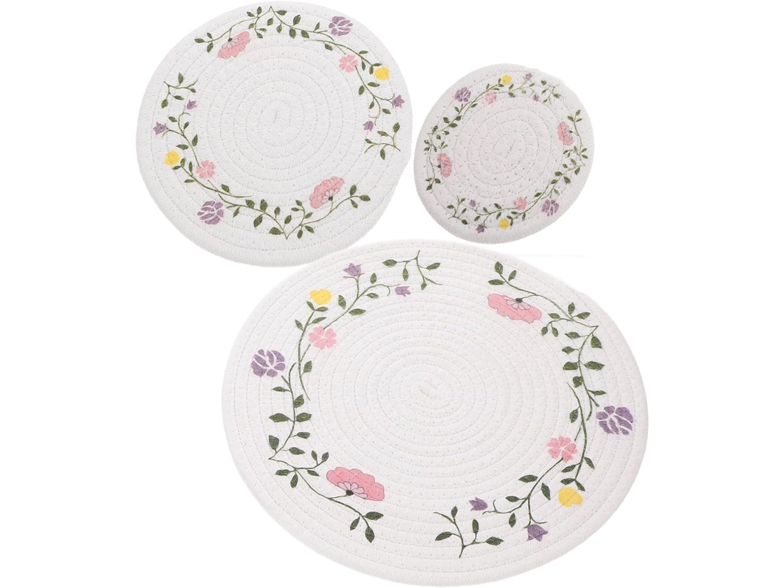 Conjunto De 3 Peças De Jogos Americanos Redondos Trançados Em Corda De Algodão, Acessórios Decorativos Para Mesas De Cen Gokoco