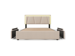 Cama de Casal Estofada 160x200 Cm com Led, 4 Gavetas e Cabeceira Ajustável, estrutura de Madeira e Colchão Incluído PAPRIKA
