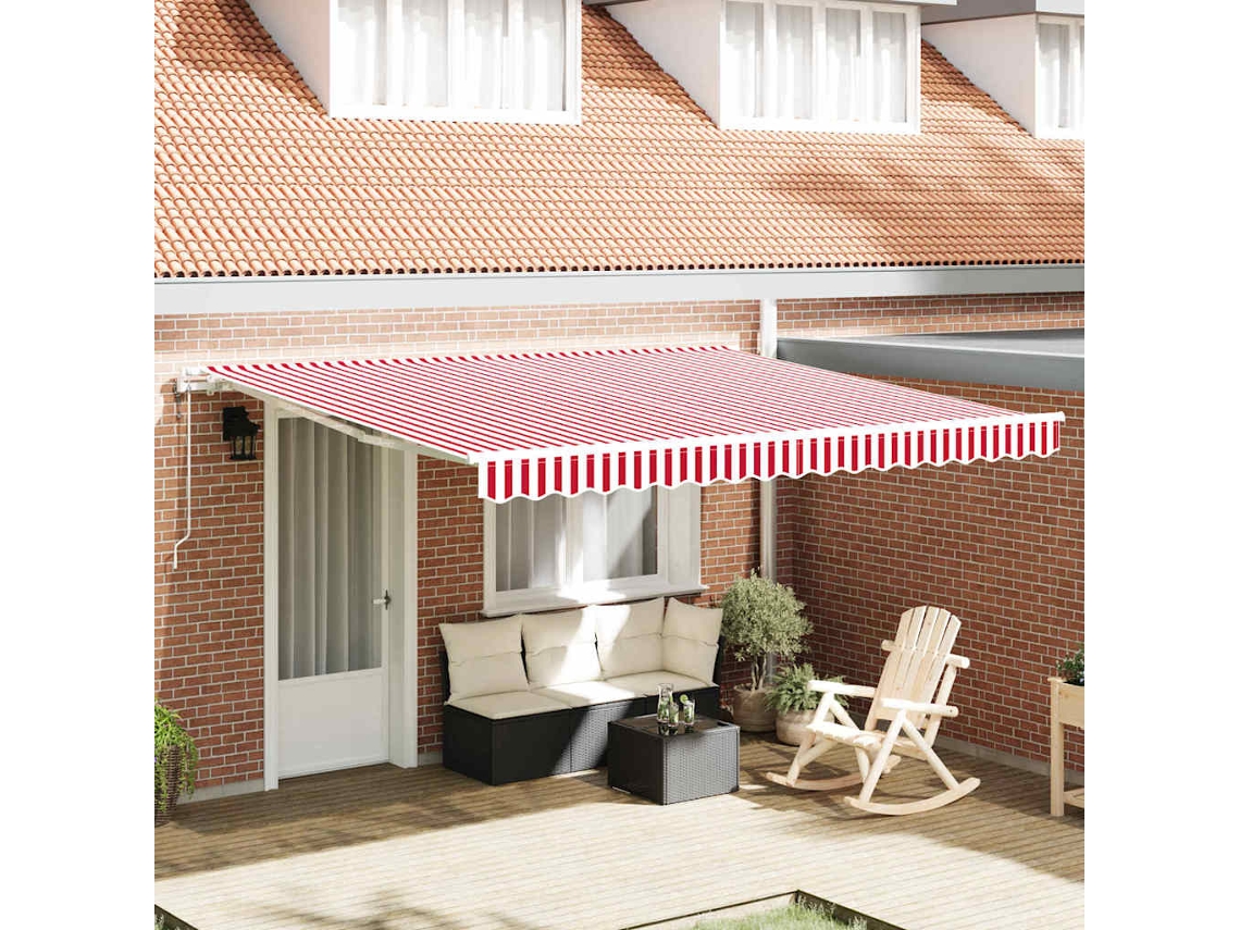 Vidaxl Toldo Retrátil Vermelho E Branco 400 × 350 Cm Tecido E Alumínio