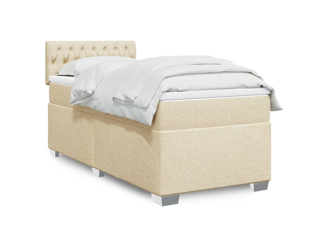 Vidaxl Cama Com Molas/colchão 100x200 Cm Tecido Cor Creme