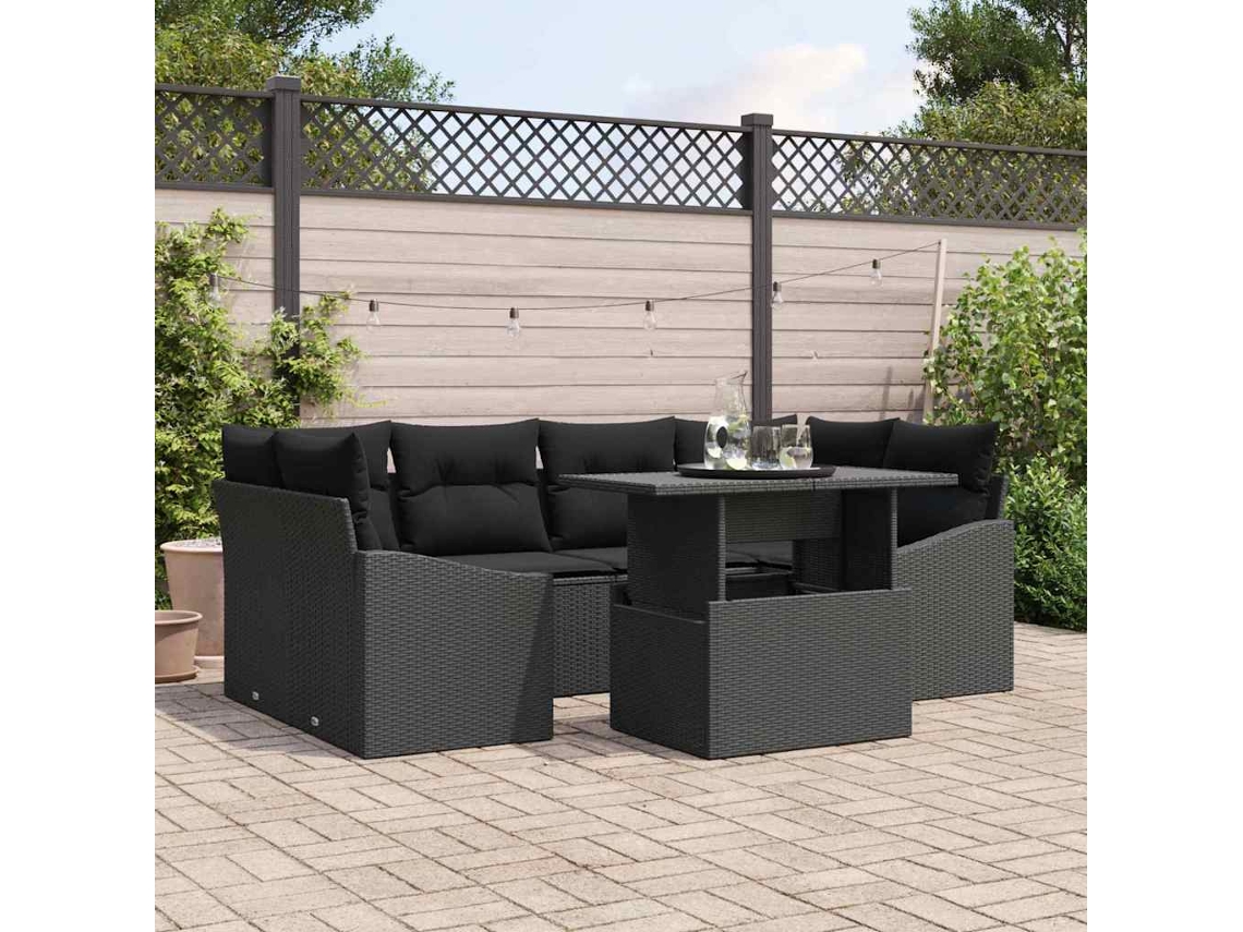 Vidaxl Conjunto De Sofá De Jardim 7 Unid. Preto Vime Pe