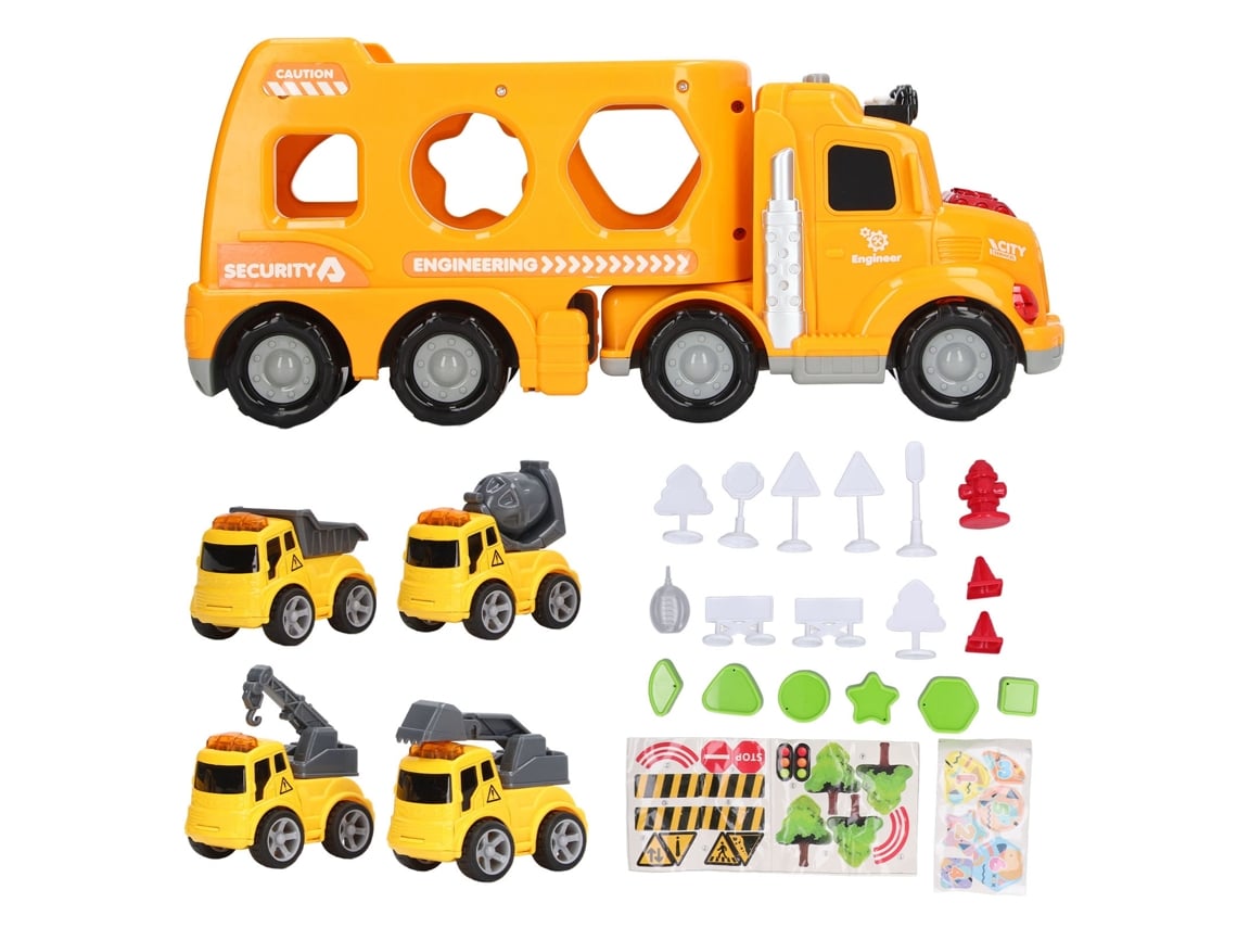 Ats juego de Camión Transportador Grande Con Luz Sonido Inercial Capa Doble Y 4 Camioncitos Regalo para Niños