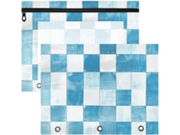 Conjunto de 2 Estojos Lápis com Três Furos para Fichários 3 Argolas Material Arte Azul Claro e Branco Estamp