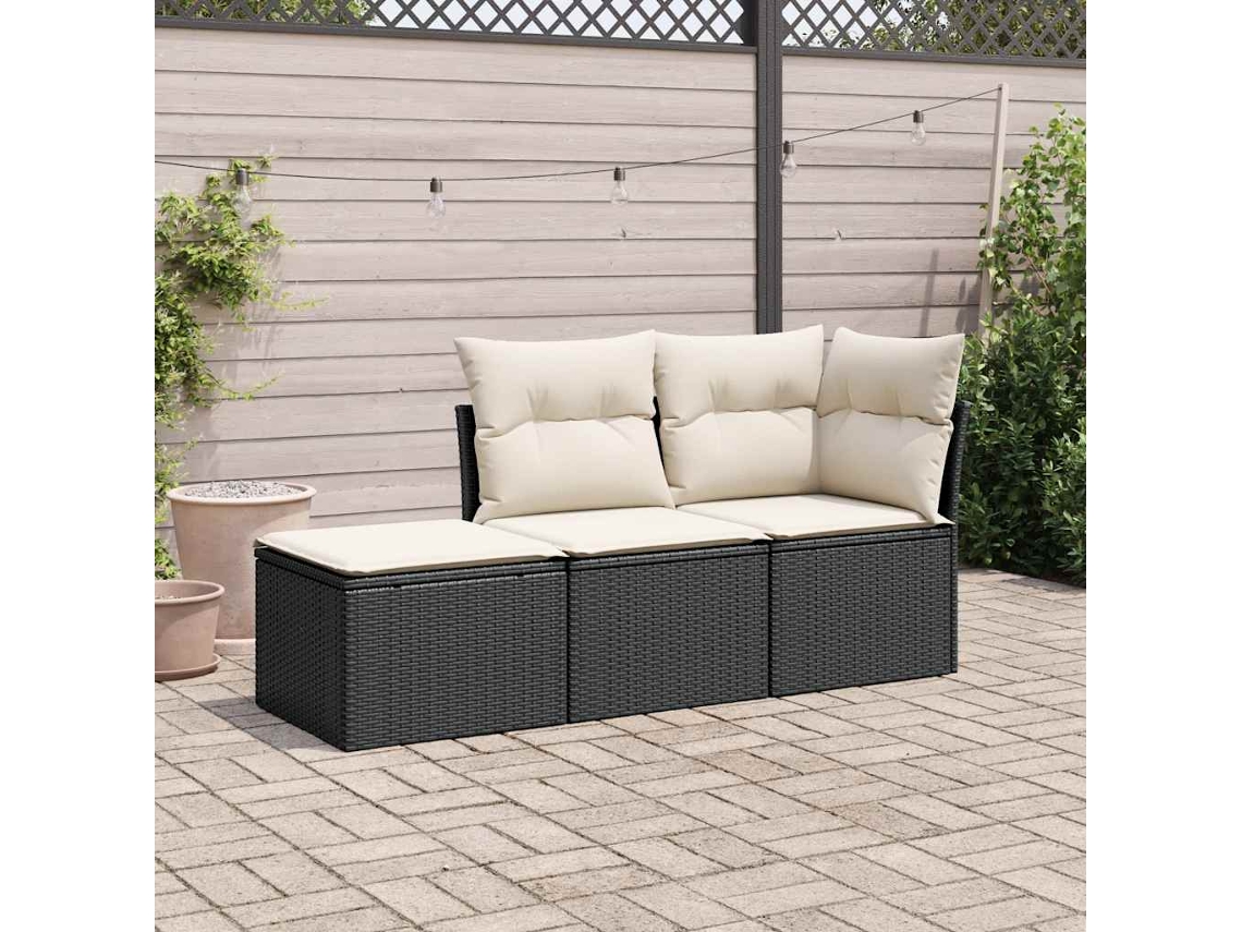 Vidaxl 3 Pcs Conjunto Sofás De Jardim Com Almofadões Vime Pe Preto