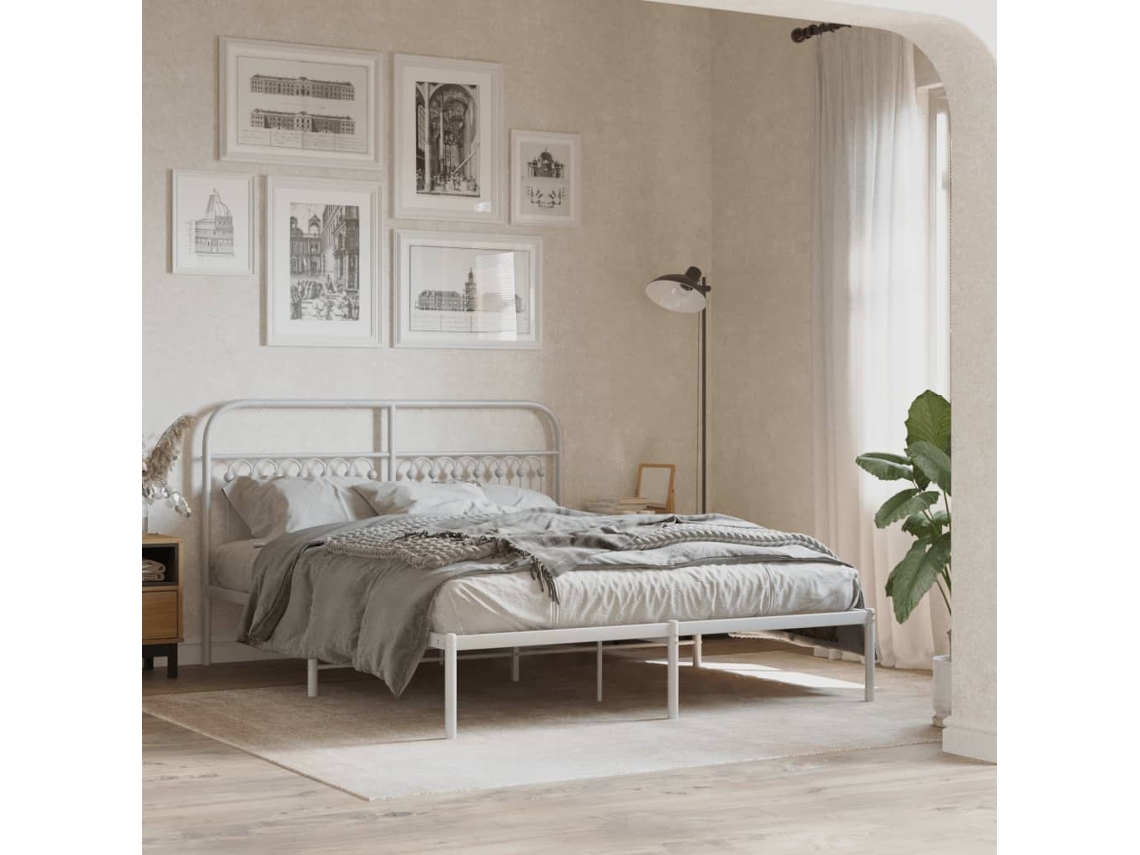 Vidaxl Estrutura De Cama Com Cabeceira 150x200 Cm Metal Branco