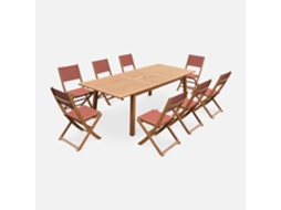 Conjunto De Jardim Com Mesa Extensível Em Madeira Com 8 Cadeiras, Madeira E Terra Cotta