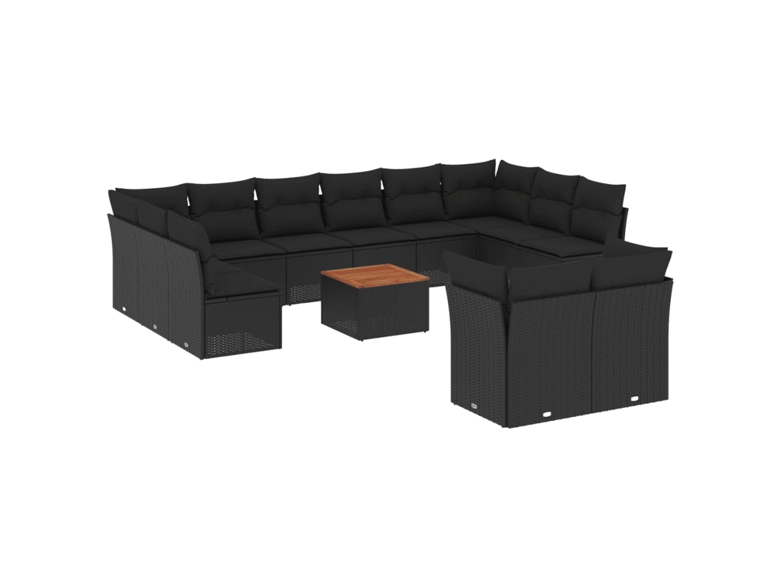 Conjunto de 13 Sofás de Jardim com Almofadões Vime Pe Preto MAISON EXCLUSIVE