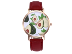 Relógio Feminino de Moda Pulseira Pu Padrão Frutas Mostrador Redondo Quartzo