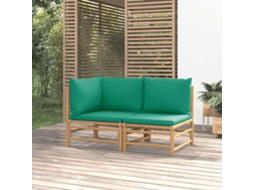 Vidaxl 2 Pcs Conjunto Lounge De Jardim Bambu C/ Almofadões Verdes