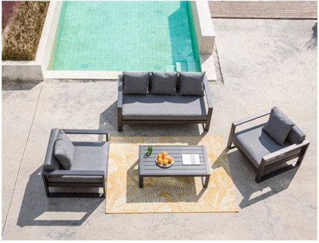 Conjunto de Sala de Jardim Molokai MYLIA (Cinza Antracite - Metal - 165x90x60.5 cm)