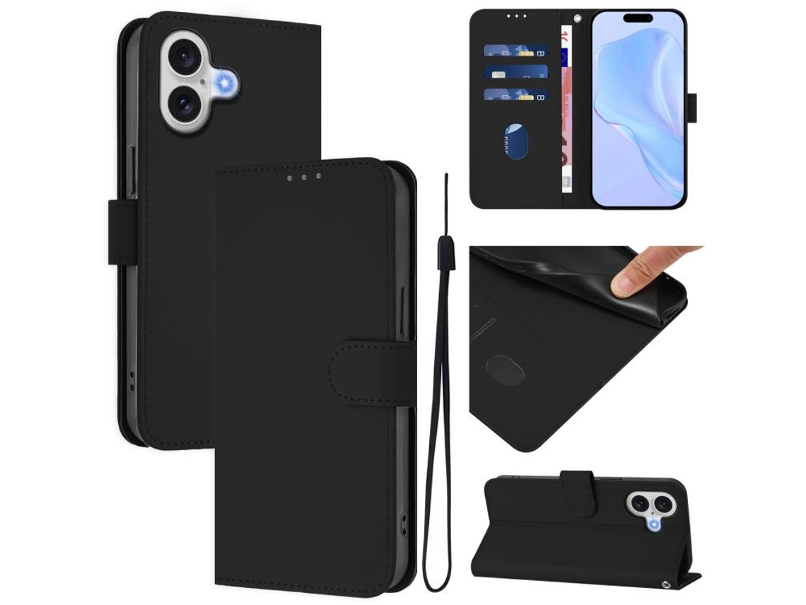 Capa De Couro Sintético Para Iphone 17 - Toque Suave - Cor Sólida - Com Cordão