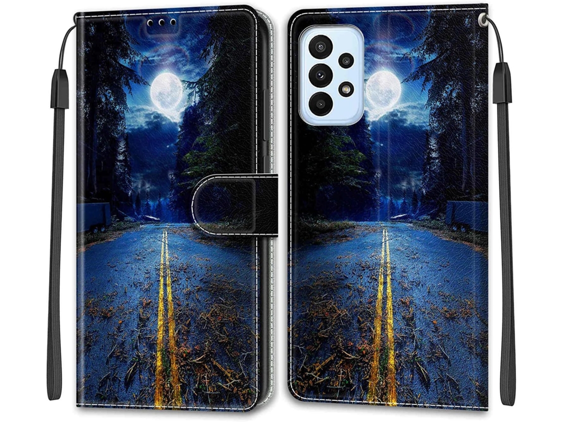 Correia Slots Função Lua para Samsung Galaxy A23 HONGWE. Anti-Choque Magnética com Porta-Cartões