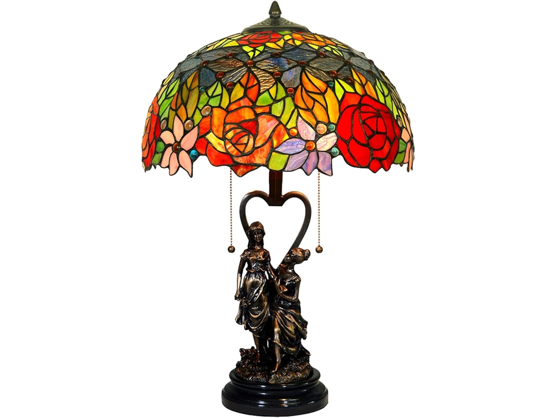 Luminária De Leitura Antiga Para Sala Jantar, Hotel, Bar, Mesa De Centro, Vitral Tiffany De 40cm, Toda Em Cobre