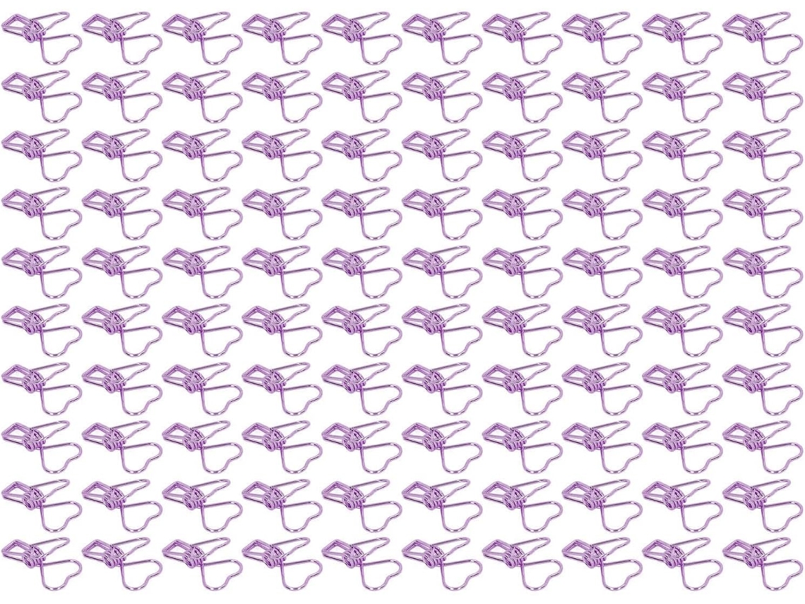 100-clipes De Papel Em Formato Coração, Clipes Metálicos Resistentes Documentos De Escritório Roxo