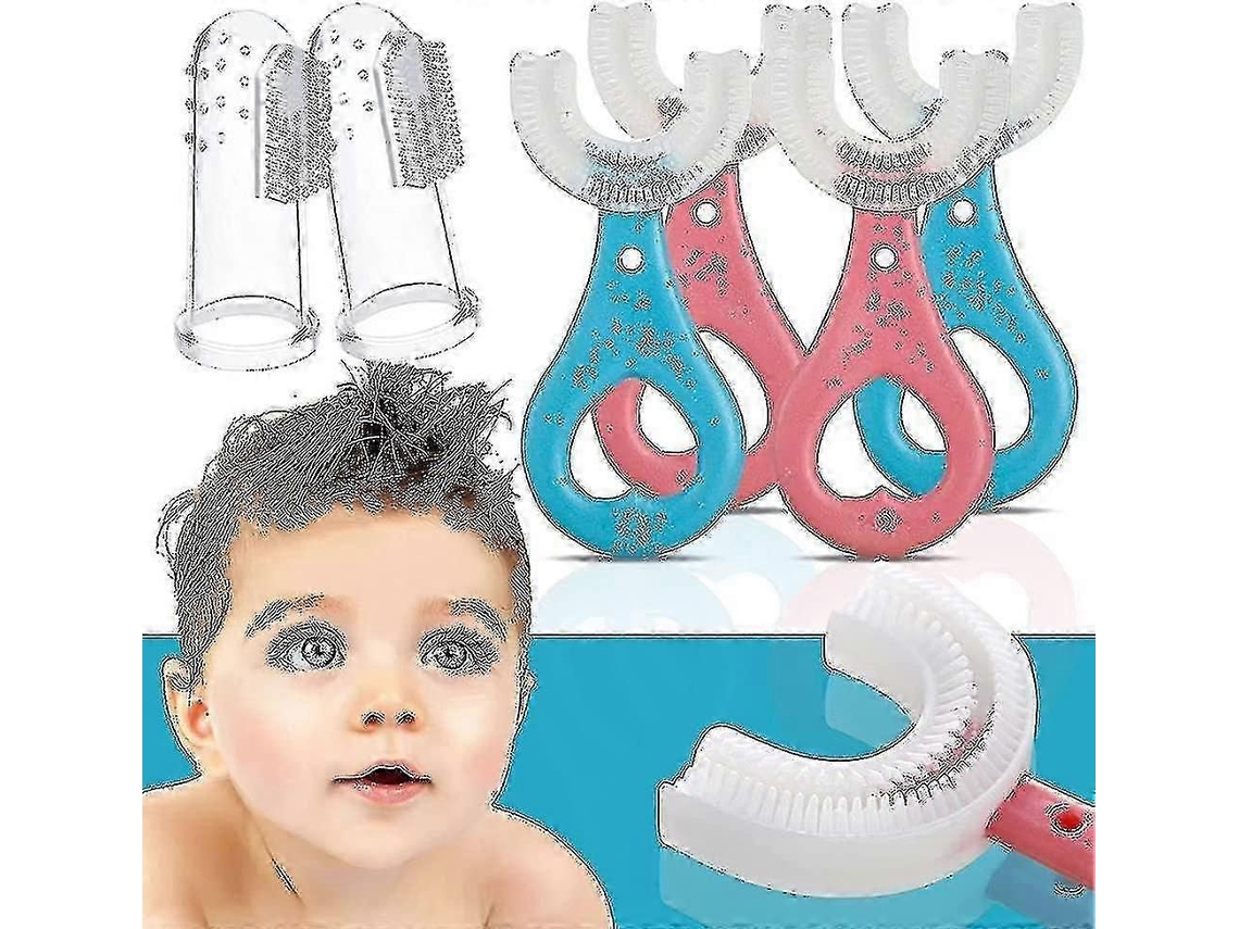 Kit Com 6 Escovas De Dente Em Formato De U Para Crianças E Bebês Com Pontas De Silicone.