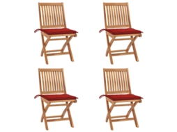 Vidaxl Cadeiras De Jardim Dobráveis C/ Almofadões 4 Pcs Teca Maciça