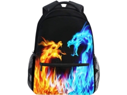 Mochila De Escola Dragão Fogo Vermelho Azul Para Adolescentes, Impermeável Para Notebook Colegial Viagem