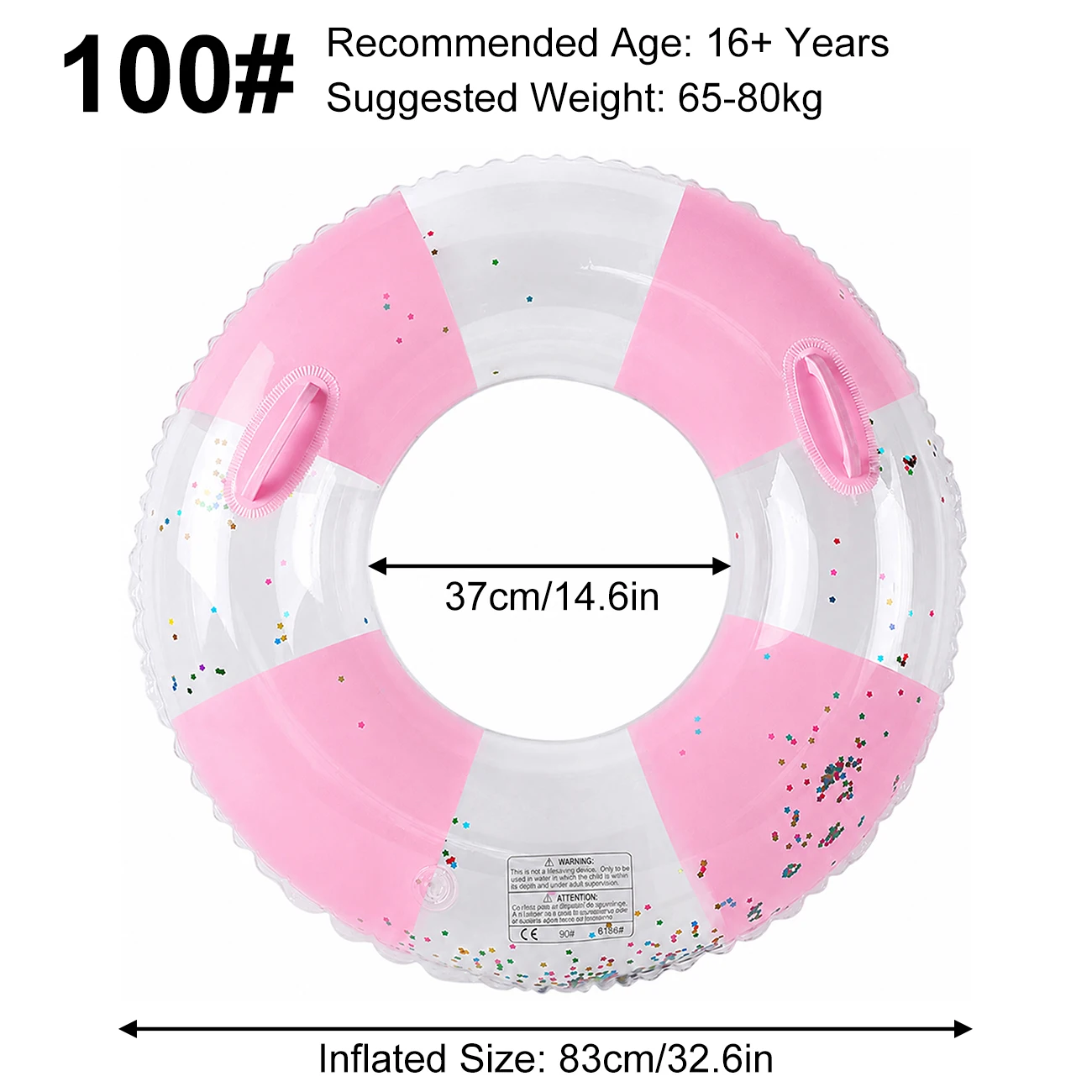 Boia Inflável Grande Listrada Para Piscina (100 Cm Com Alça Rosa), Boia Gigante Premium Para Água.