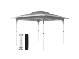 Tenda Dobrável 3,5x3,5 M Pop-up Com Altura Ajustável 3 Níveis Teto Duplo Fecho Central E Bolsa Upf50+ Cinzento