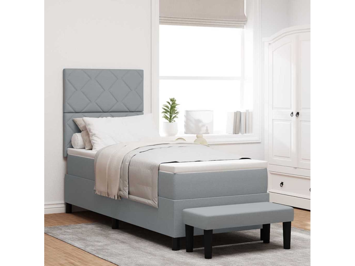 Vidaxl Cama Box Com Cabeceira Cinzento-claro 80 X 200 Cm Tecido
