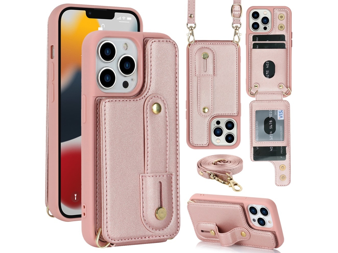 Suporte Casa Pega Ouro Para Iphone 15 Pro Max Pele Sintética Com Porta-cartões Rosa