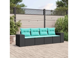 Vidaxl Conjunto De Sofá De Jardim Com 4 Peças E Almofadas Em Rattan Sintético Preto