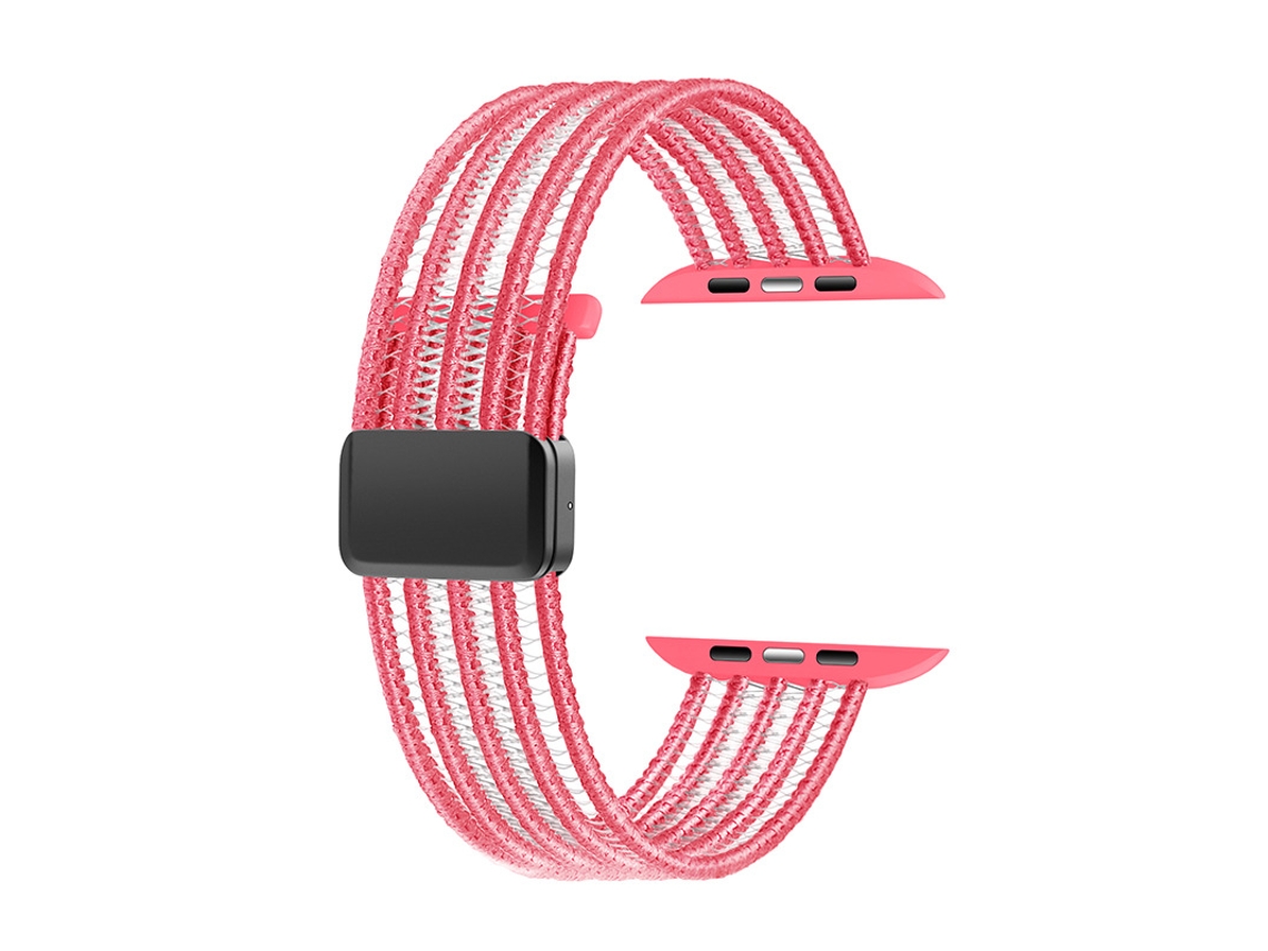 Pulseira Elástica Entrançada Para Apple Watch Séries 11/ 10/9/8/ 7/ 6/ 5/4 / Se (38 Mm, 40 Mm E 41 Mm), Com Fecho Magnético Rosa Panoona