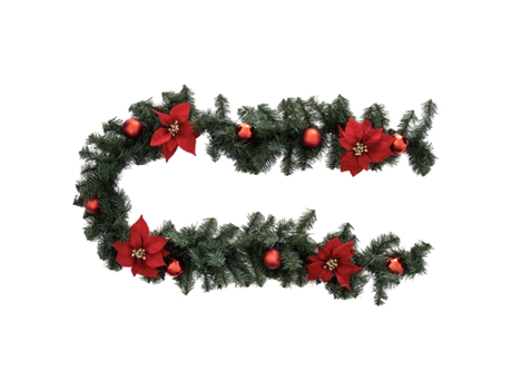 Grinalda de Natal Poinsétias Vermelhas Bolas Plásticas Vermelhas 2M FEERIC LIGHTS & CHRISTMAS