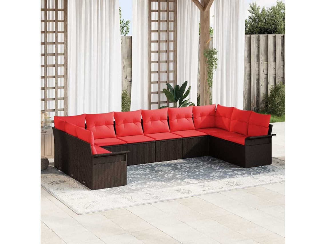 Vidaxl Conjunto De Sofá De Jardim 10 Unid. Castanho Vime Pe