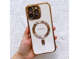 Capa Para Iphone 17 Pro Max Com Padrão Em Ouro Rosa E Fecho Magnético.