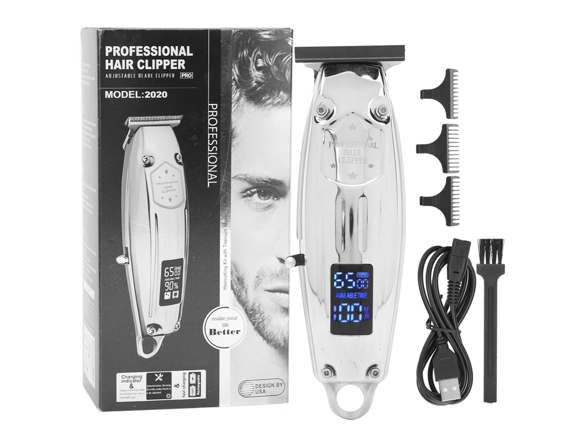 Cortadora De Cabelo Elétrica Lcd Potente Recortador De Cabelo Estilo Para Homens Prata