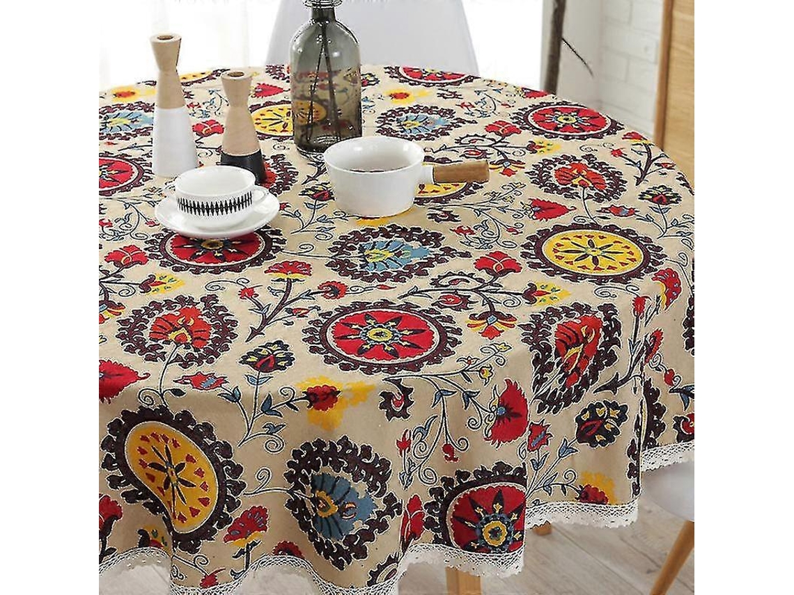 Lurelia Toalha De Mesa Redonda Algodão Linho Renda Diâmetro 100 150 Cm