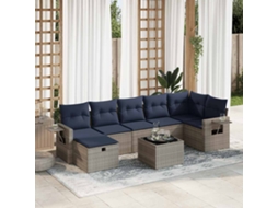 Vidaxl 8 Pcs Conjunto Sofás De Jardim C/ Almofadões Vime Pe Cinzento