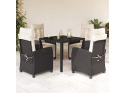 Vidaxl 5 Pcs Conjunto De Jantar P/ Jardim C/ Almofadões Vime Pe Preto
