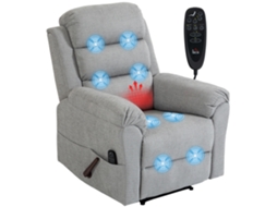 Poltrona De Massagem Reclinável Manual De 135° Com Aquecimento, Apoio De Cabeça Ajustável, Chenille, Cinza Claro