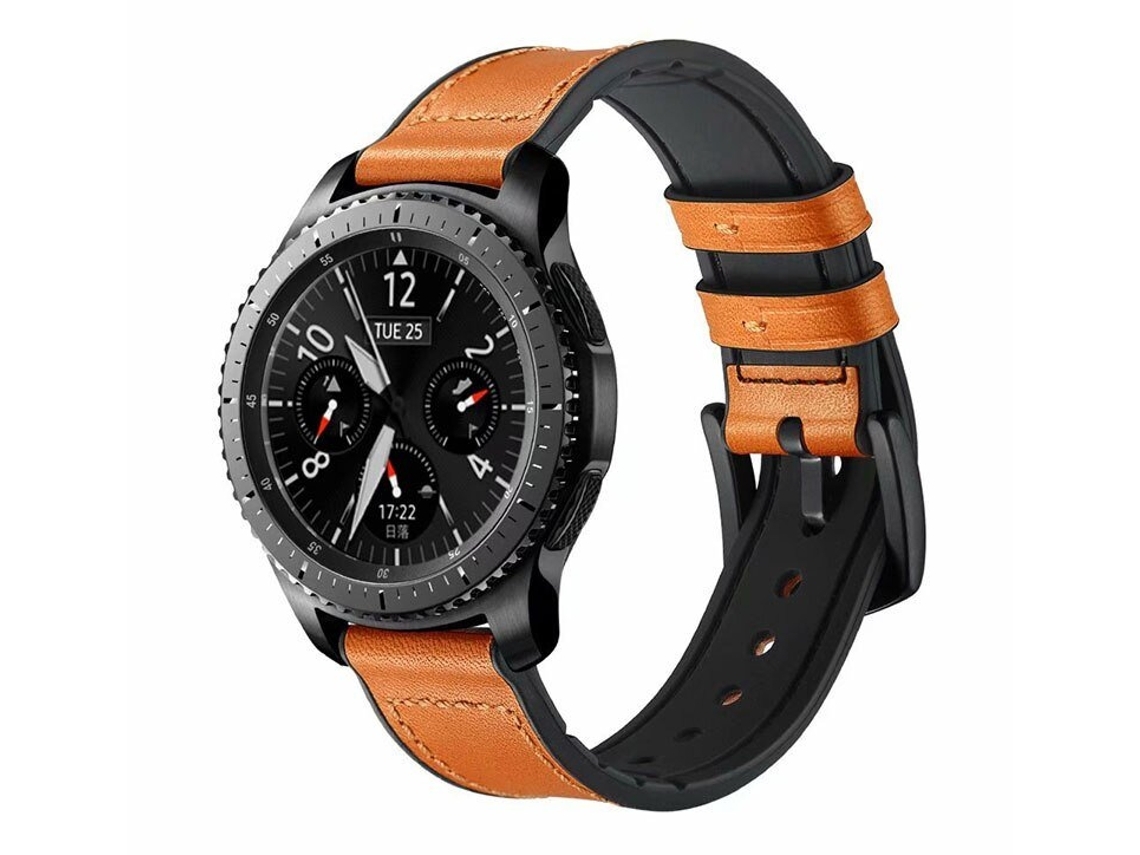 Bracelete Couro e Silicone Premium para Amazfit Gtr 4 Castanho / Preto