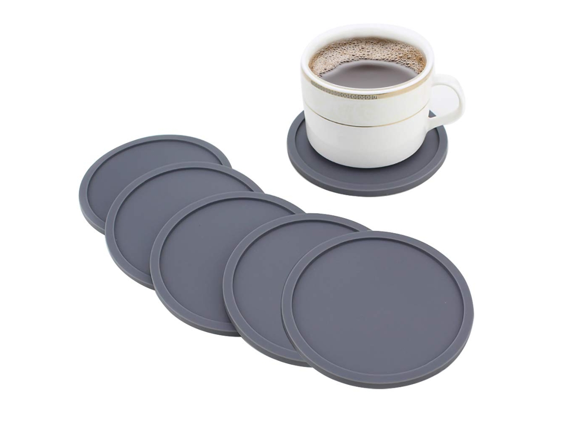 Conjunto de 6 Porta copos AQUAFORGE de silicone antiderrapantes e laváveis cinza