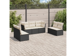 Vidaxl 7 Pcs Conjunto De Sofás P/ Jardim C/ Almofadões Vime Pe Preto