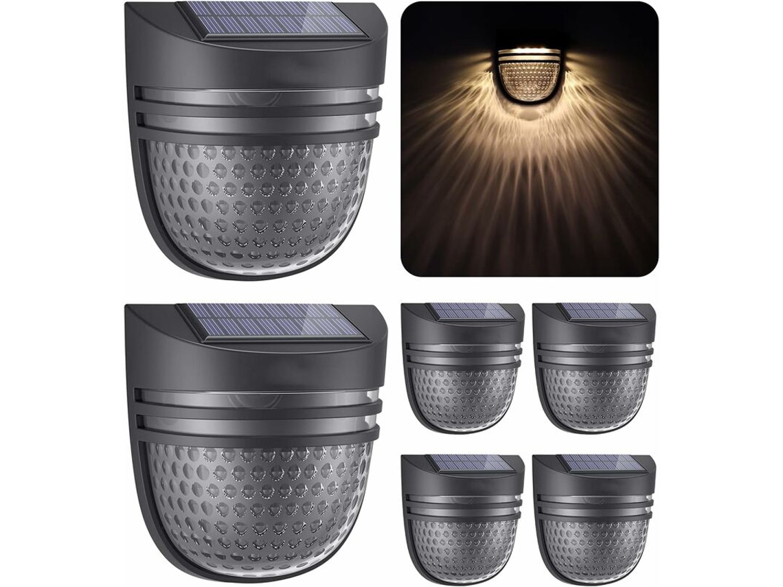 Um Conjunto de 6 Luzes de Parede Externas Movidas a Energia Solar com Arandelas de Parede Decorativas À Prova D'Água Ip65 Luz Branca Quente Luzes De